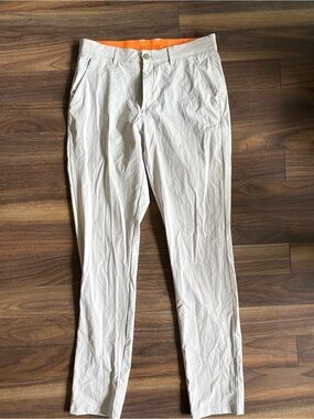 Slim White Men's Golf Pants with Orange Waistband Accent